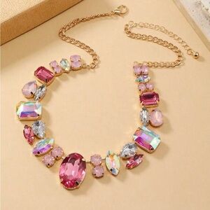New Gold and Pink Geometric Gemstone Necklace